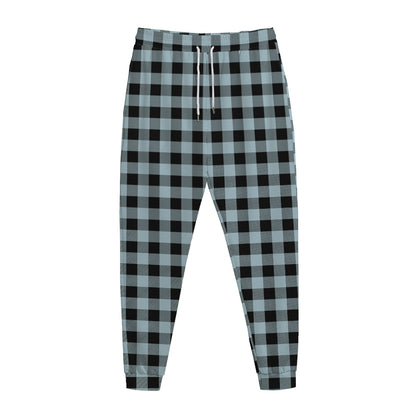 Steel Blue And Black Buffalo Check Print Jogger Pants