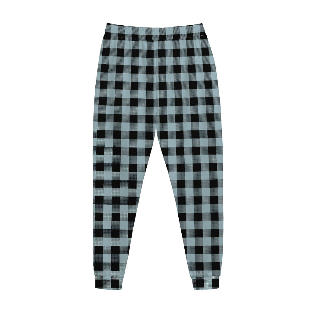 Steel Blue And Black Buffalo Check Print Jogger Pants