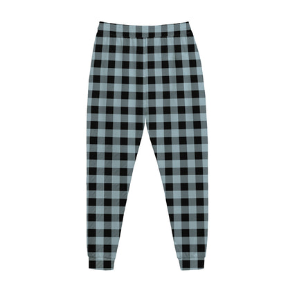 Steel Blue And Black Buffalo Check Print Jogger Pants