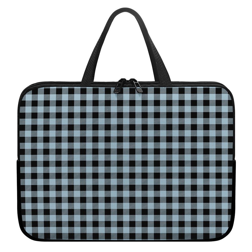 Steel Blue And Black Buffalo Check Print Laptop Sleeve With Handle