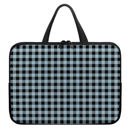 Steel Blue And Black Buffalo Check Print Laptop Sleeve With Handle