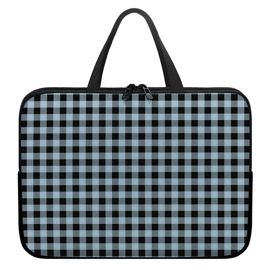 Steel Blue And Black Buffalo Check Print Laptop Sleeve With Handle