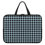 Steel Blue And Black Buffalo Check Print Laptop Sleeve With Handle