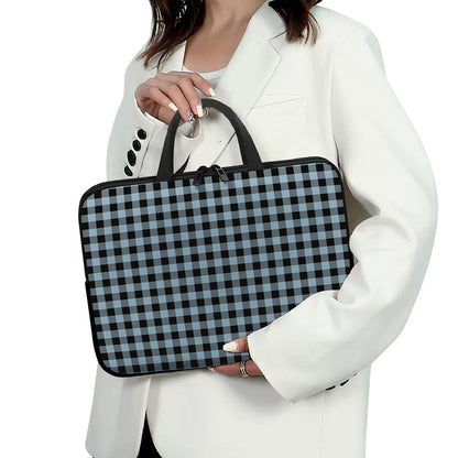 Steel Blue And Black Buffalo Check Print Laptop Sleeve With Handle