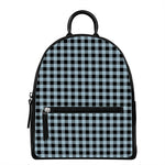 Steel Blue And Black Buffalo Check Print Leather Backpack