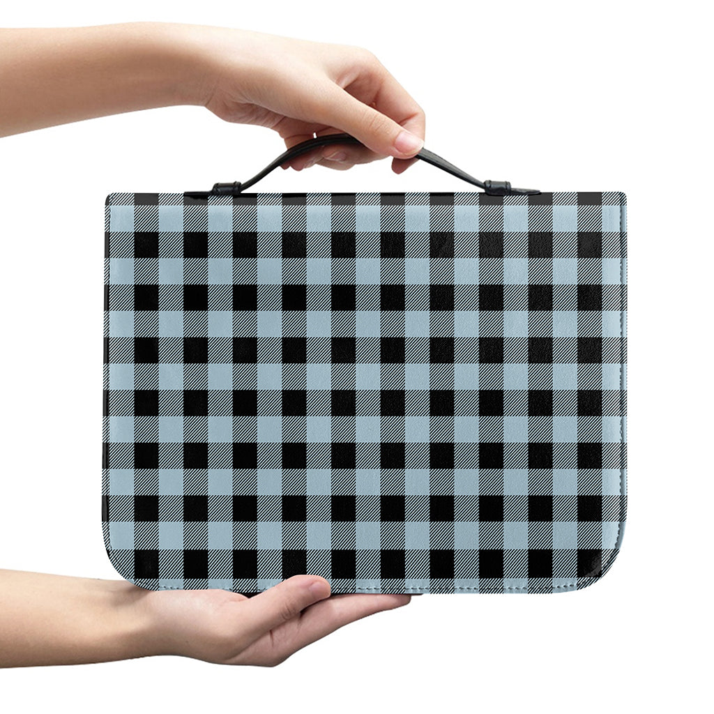Steel Blue And Black Buffalo Check Print Leather Bible Cover