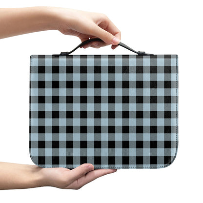 Steel Blue And Black Buffalo Check Print Leather Bible Cover