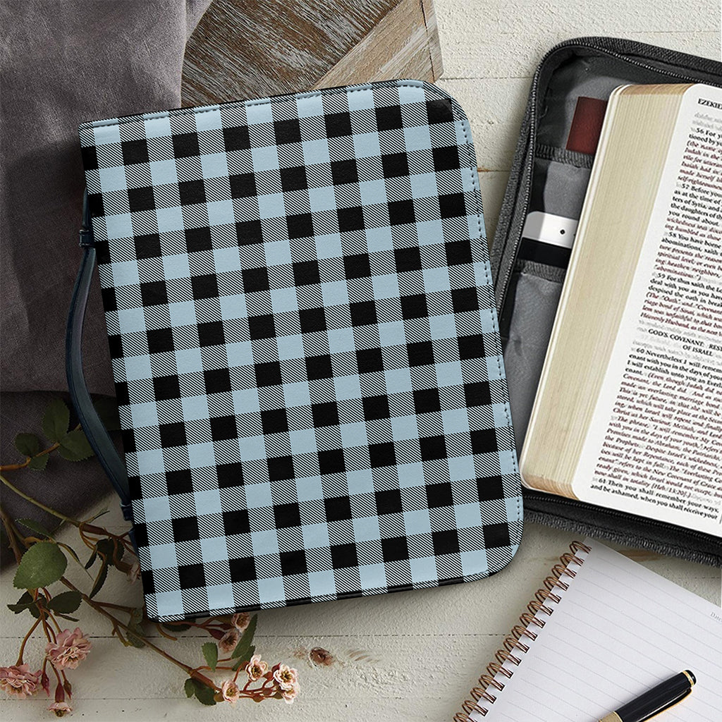 Steel Blue And Black Buffalo Check Print Leather Bible Cover
