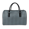 Steel Blue And Black Buffalo Check Print Leather Duffel Bag