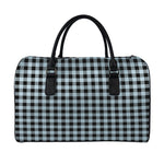 Steel Blue And Black Buffalo Check Print Leather Duffle Bag