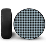 Steel Blue And Black Buffalo Check Print Leather Spare Tire Cover
