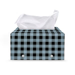 Steel Blue And Black Buffalo Check Print Leather Tissue Box Cover