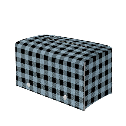 Steel Blue And Black Buffalo Check Print Leather Tissue Box Cover