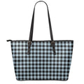 Steel Blue And Black Buffalo Check Print Leather Tote Bag With Zipper