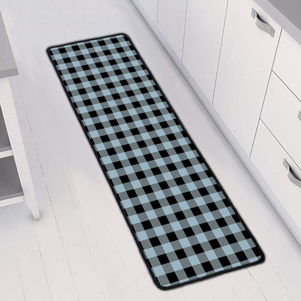 Steel Blue And Black Buffalo Check Print Long Kitchen Mat