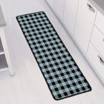 Steel Blue And Black Buffalo Check Print Long Kitchen Mat