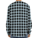 Steel Blue And Black Buffalo Check Print Long Sleeve Baseball Jersey