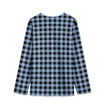 Steel Blue And Black Buffalo Check Print Long Sleeve Short Coat