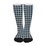 Steel Blue And Black Buffalo Check Print Long Socks