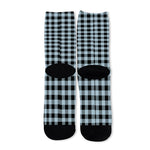 Steel Blue And Black Buffalo Check Print Long Socks