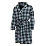 Steel Blue And Black Buffalo Check Print Men's Bathrobe