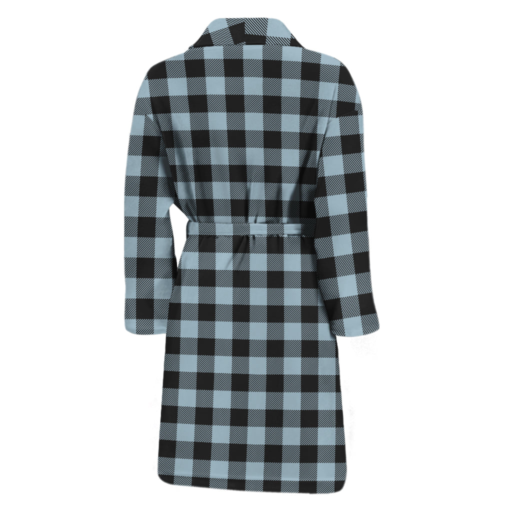 Steel Blue And Black Buffalo Check Print Men's Bathrobe