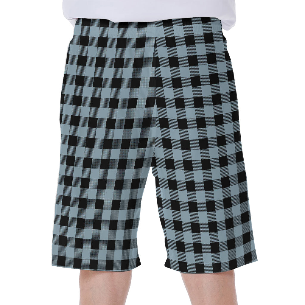 Steel Blue And Black Buffalo Check Print Men's Beach Shorts