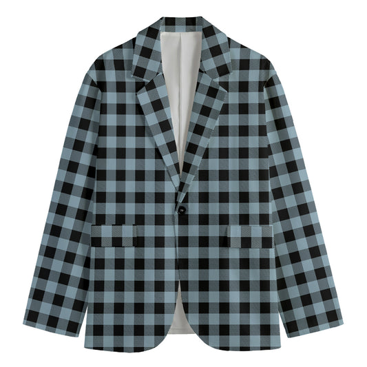 Steel Blue And Black Buffalo Check Print Men's Blazer