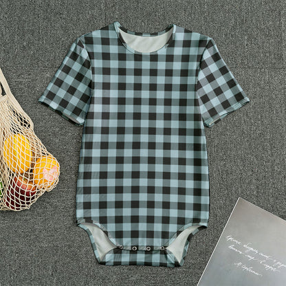 Steel Blue And Black Buffalo Check Print Men's Bodysuit
