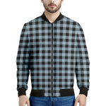 Steel Blue And Black Buffalo Check Print Men's Bomber Jacket