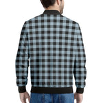 Steel Blue And Black Buffalo Check Print Men's Bomber Jacket