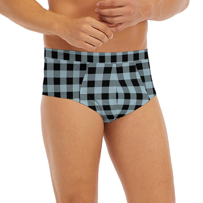 Steel Blue And Black Buffalo Check Print Men's Briefs