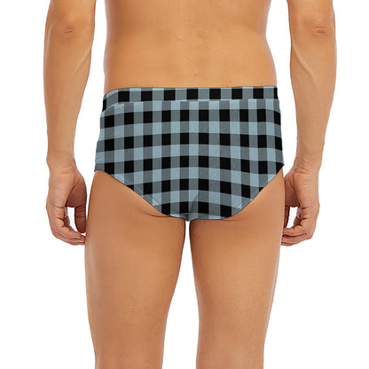 Steel Blue And Black Buffalo Check Print Men's Briefs