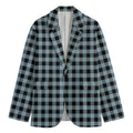 Steel Blue And Black Buffalo Check Print Men's Cotton Blazer