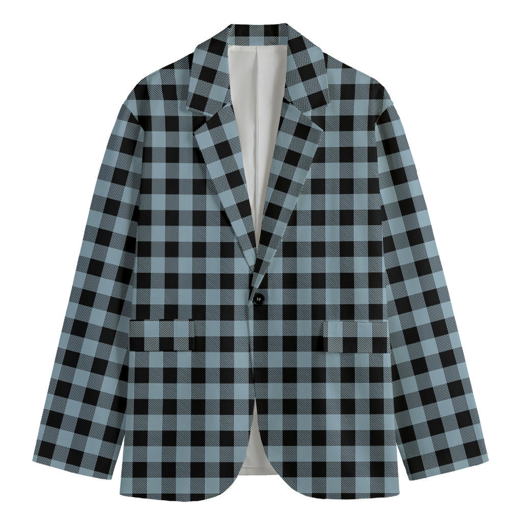 Steel Blue And Black Buffalo Check Print Men's Cotton Blazer