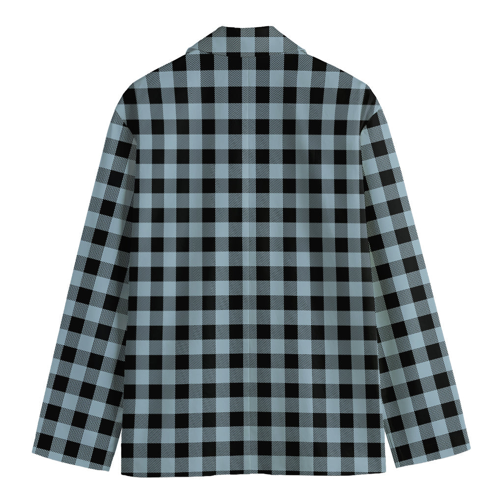 Steel Blue And Black Buffalo Check Print Men's Cotton Blazer