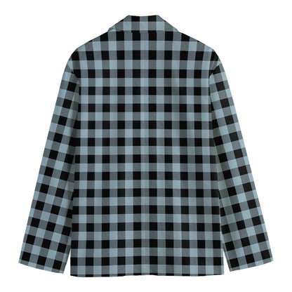 Steel Blue And Black Buffalo Check Print Men's Cotton Blazer