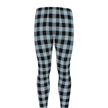 Steel Blue And Black Buffalo Check Print Men's leggings