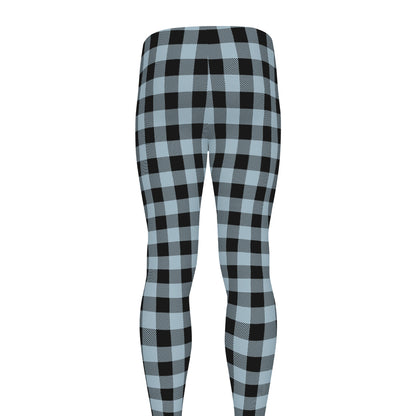 Steel Blue And Black Buffalo Check Print Men's leggings