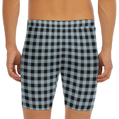 Steel Blue And Black Buffalo Check Print Men's Long Boxer Briefs