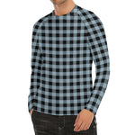 Steel Blue And Black Buffalo Check Print Men's Long Sleeve Rash Guard