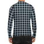 Steel Blue And Black Buffalo Check Print Men's Long Sleeve Rash Guard