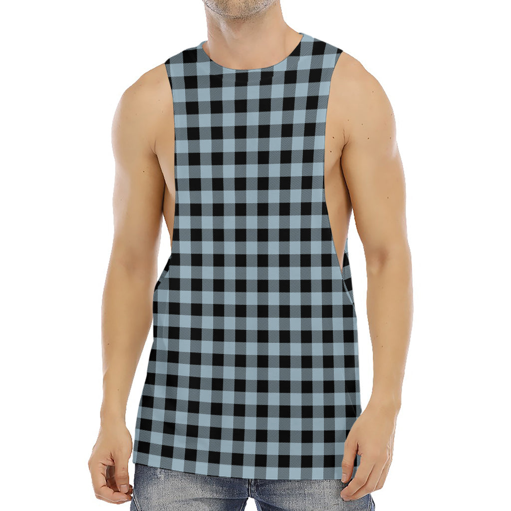 Steel Blue And Black Buffalo Check Print Men's Muscle Tank Top