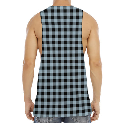 Steel Blue And Black Buffalo Check Print Men's Muscle Tank Top