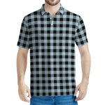 Steel Blue And Black Buffalo Check Print Men's Polo Shirt