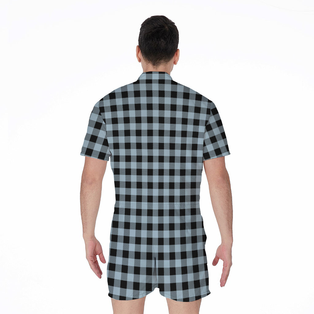 Steel Blue And Black Buffalo Check Print Men's Rompers
