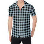 Steel Blue And Black Buffalo Check Print Men's Shirt