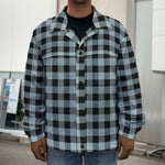 Steel Blue And Black Buffalo Check Print Men's Shirt Jacket