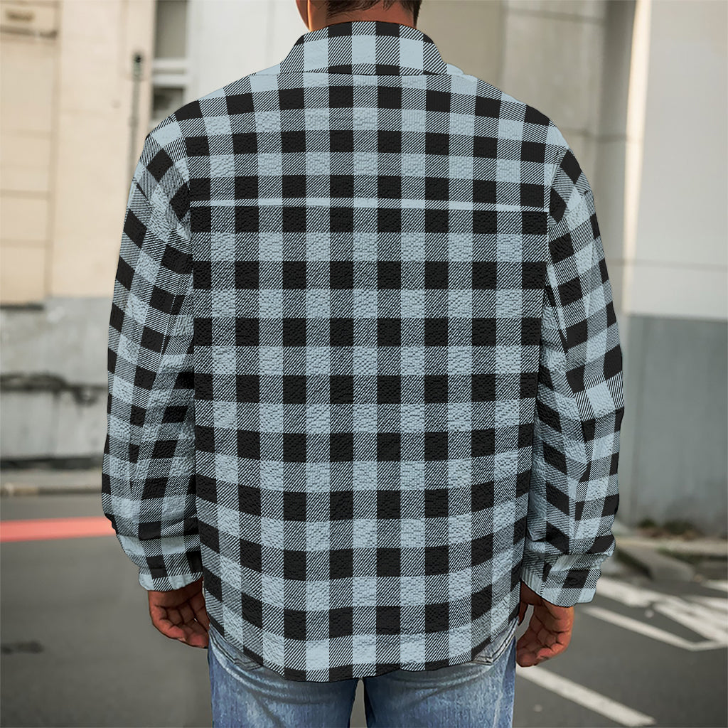 Steel Blue And Black Buffalo Check Print Men's Shirt Jacket