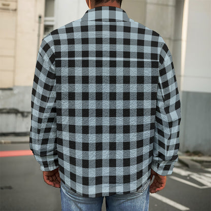 Steel Blue And Black Buffalo Check Print Men's Shirt Jacket